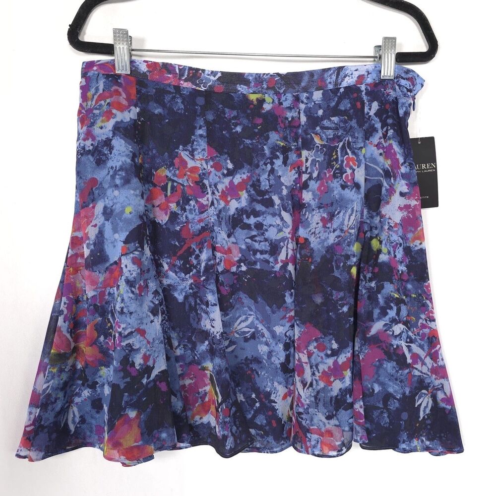 LAUREN RALPH LAUREN Women’s New 12P Skirt Summer Blue Floral Abstract Pleated
